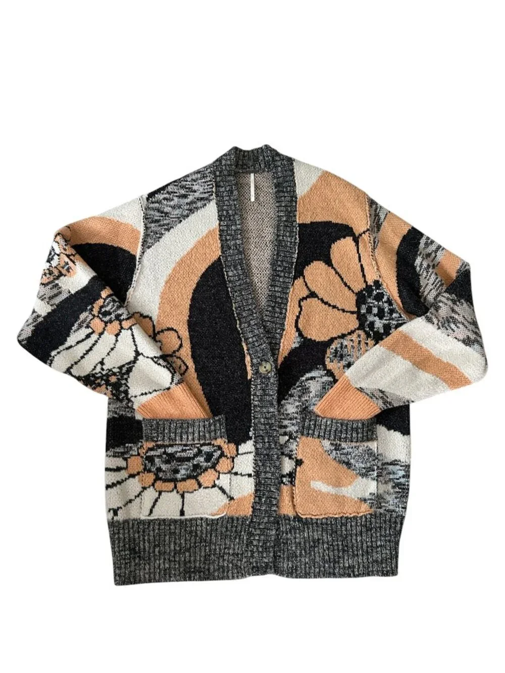 Free People August Size S Small Oversized Floral Cardigan Sweater Boho Knit